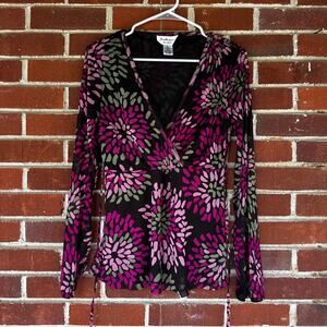 Katherine New York Sheer Wrap Blouse Y2K Mesh Floral Tie Top Size L